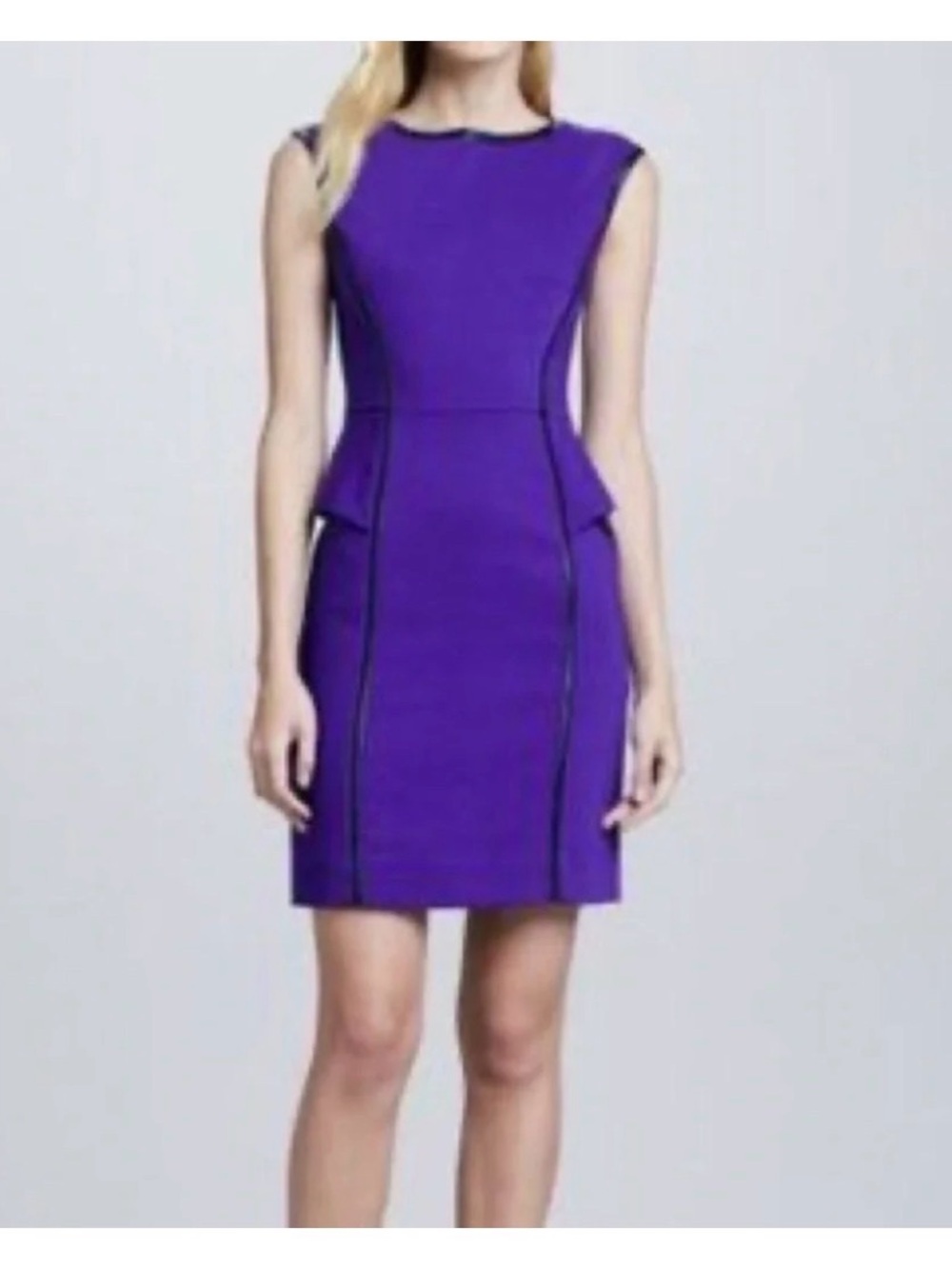 Milly Pipe-Trim Peplum Dress Wool Sheath Purple Corpcore Cocktail Party 10